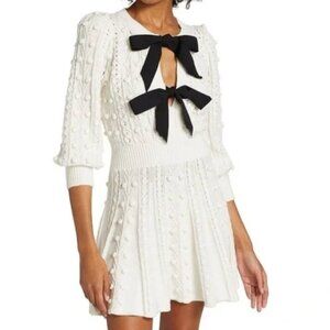 Alice + Olivia Kitty Puff Sleeve Sweater Bow Dress
